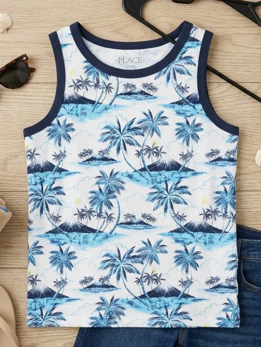 The Children's Place White & Blue Tropical Palm Tank Top